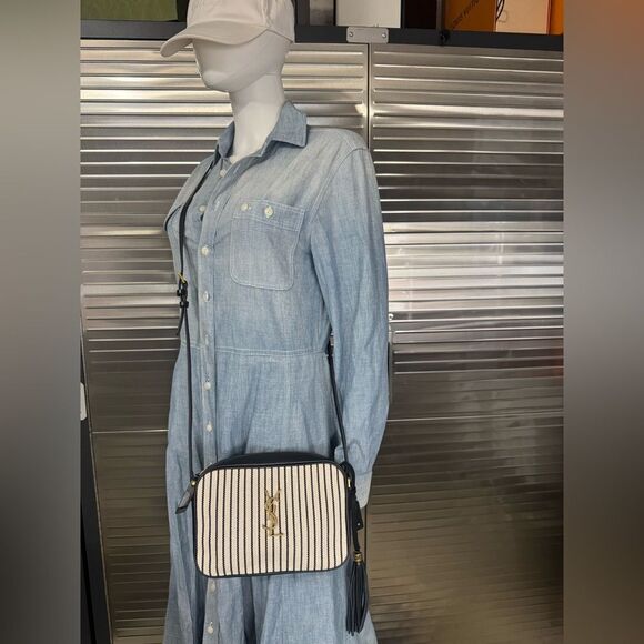 YSL Yves Saint Laurent 2021 Medium Canvas Lou Striped Nautical Camera Bag - Picture 14 of 15